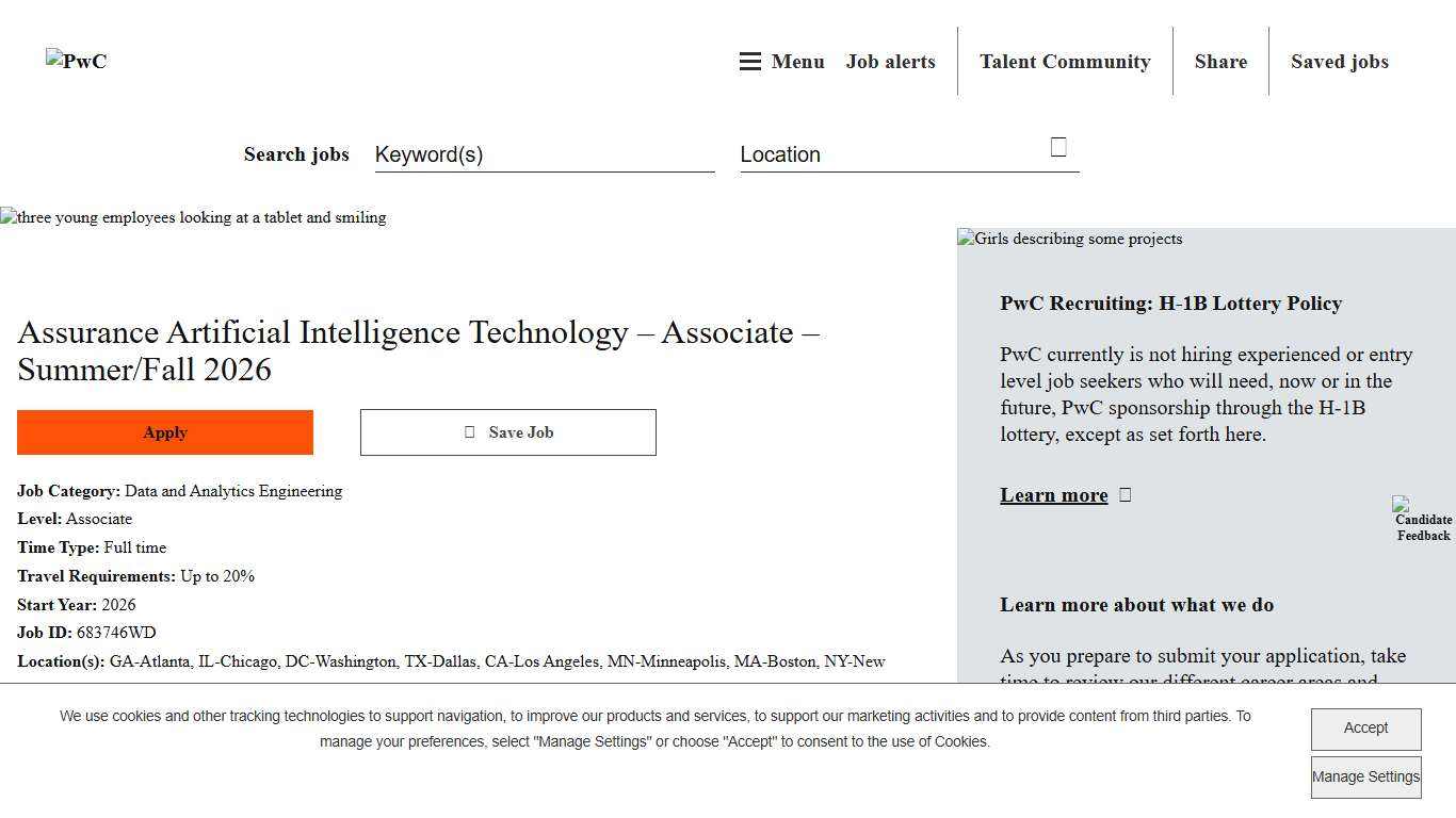 Assurance Artificial Intelligence Technology – Associate – Summer/Fall 2026 at PwC